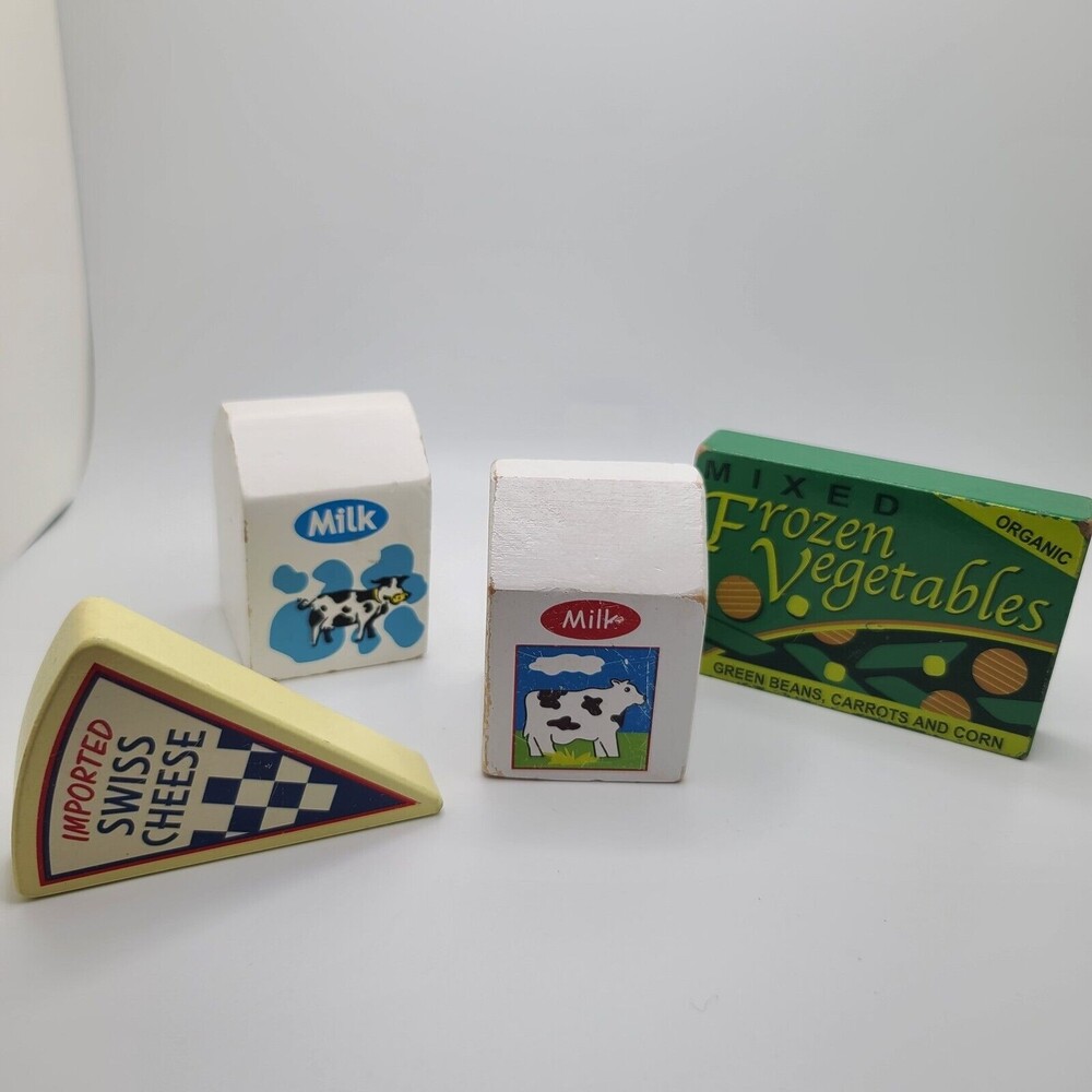 Melissa and Doug Wooden Food Lot 2 Milk Butter Swiss Cheese Frozen Vegetables